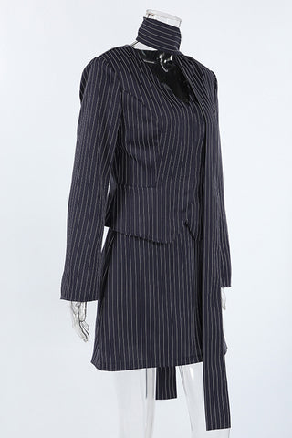 Striped Skirt Set with Tie Neck