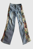 Printed Cropped Jacket and Distressed Pants Set