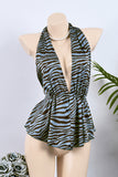 Plunge Neck Zebra Print Tank Top