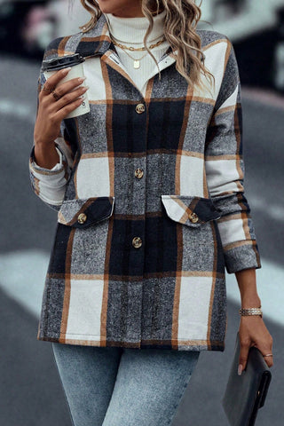 Plaid Button-Front Casual Jacket