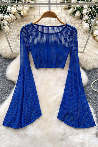 Flared Sleeve Sheer Crop Top