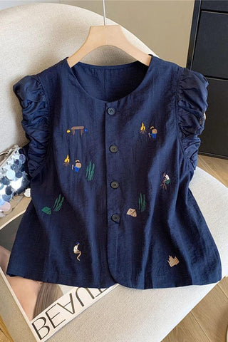 Patterned Button-Front Tank Top