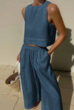 Sleeveless Wide-Leg Pants Set