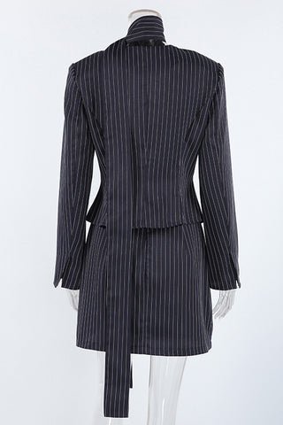 Striped Skirt Set with Tie Neck