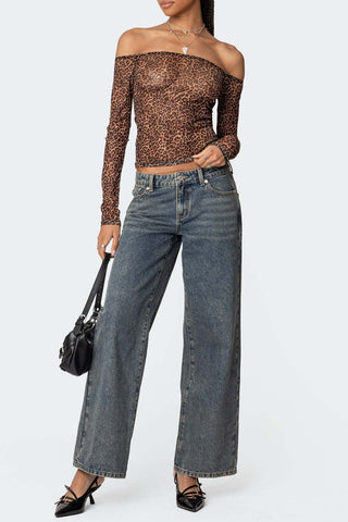 Leopard Heart Pocket Straight Leg Jeans