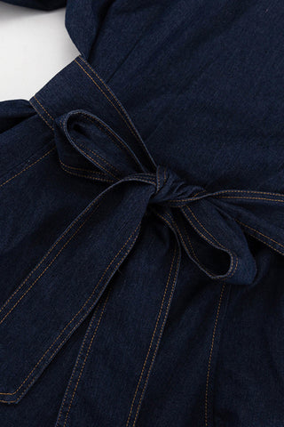 Button-Down Puff Sleeve Denim Dress