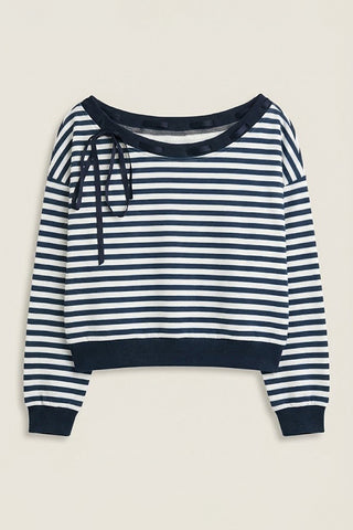 Off-Shoulder Striped Sweatshirt