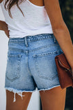 Distressed High-Waist Denim Shorts