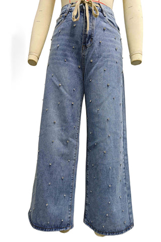 Pearl-Studded Straight-Leg Jeans