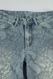 Snake-Print Straight Leg Jeans