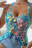 Iridescent Sequin Halter Tank Top