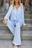 Bow Print Long Sleeve Shirt and Pants Soft Pajama Set