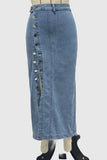 Button-Front Denim Midi Skirt