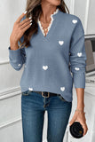 Heart Patterned V-Neck Sweater
