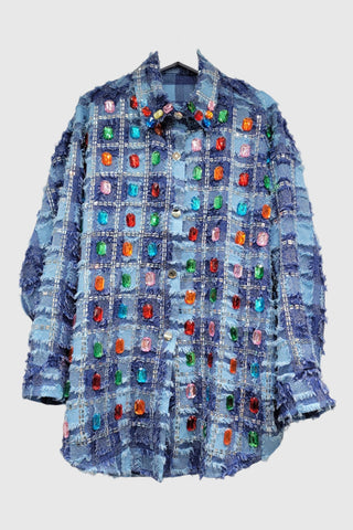 Embellished Plaid Statement Blouse