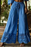 Lace Trim Wide-Leg Casual Pants