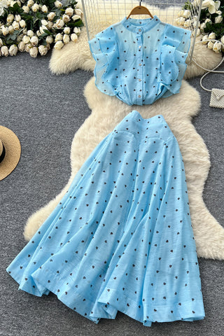 Elegant Polka Dot Skirt Set