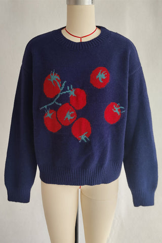 Playful Tomato Pattern Sweater