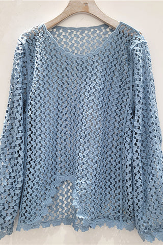 Lace Design Openwork Long Sleeve Blouse