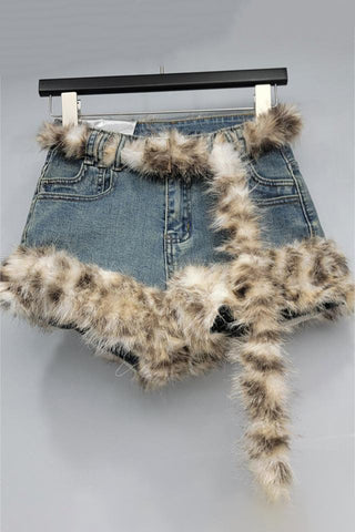 Faux Fur Trim Denim Shorts