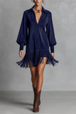 Fringe Hem Casual Dress with V-Neck