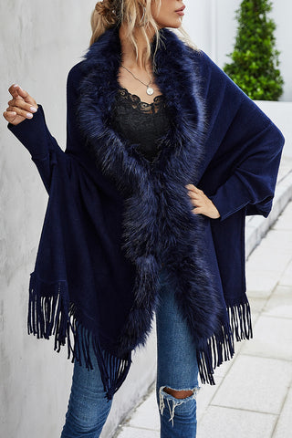Fringed Shawl Collar Cardigan