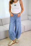 Wide-Leg Denim Pants with Drawstring