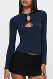 Stylish Ring Detail Long-Sleeve Top