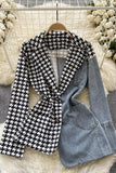 Two-Tone Houndstooth Denim Jacket