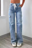 Cargo Pocket Straight Denim Jeans