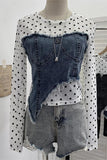 Polka Dot Denim Overlay T-Shirt
