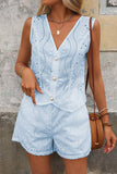 Button-Front Eyelet Short Set