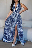 Printed Maxi Casual Dress with Side Slit
