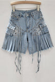 Unique Distressed Fringe Denim Shorts