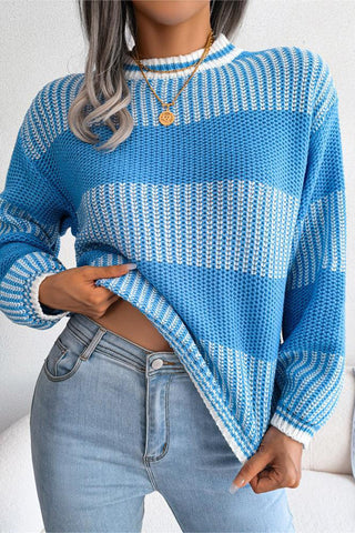 Striped Knit Sweater with Cozy Fit