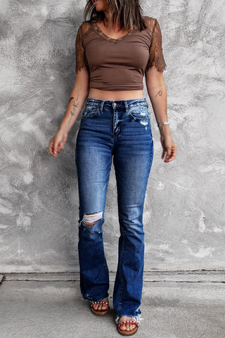 Distressed Flare Denim Jeans