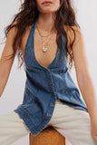 Button-Front Denim Tank
