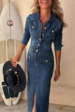 Buttoned Denim Midi Dress