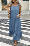 Ruffled-Shoulder Flowy Maxi Dress