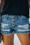 Distressed Button-Front Denim Shorts