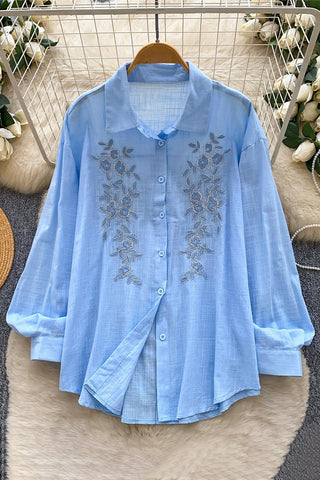 Button-Front Floral Blouse