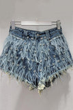Fringe Embellished Denim Shorts
