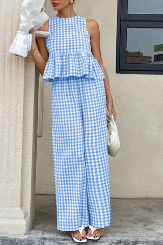 Gingham Peplum Pants Set