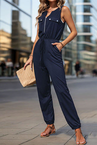 Sleeveless Zip-Up Jumpsuit