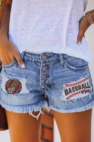Button-Front Distressed Denim Shorts