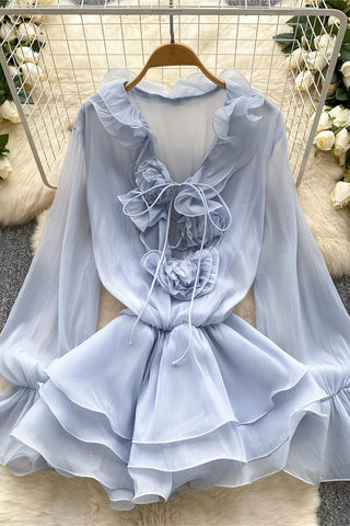 Ruffled Lace-Up Casual Dress