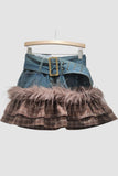 Belted Layered Mini Skirt with Fringe