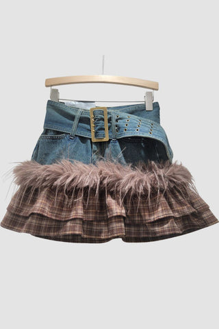 Belted Layered Mini Skirt with Fringe