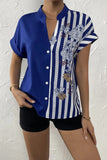 Floral Striped Contrast Collar Shirt