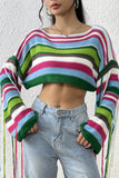 Striped Crop Sweater with Sleeve Details